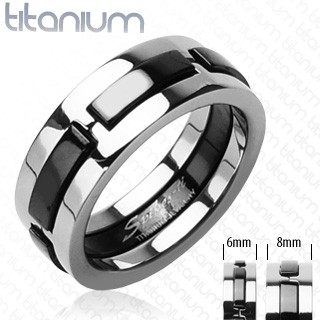 Titánový prsteň s čiernymi vystúpenými pásmi D9.1 - Veľkosť: 67 mm