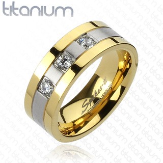 Titánový prsteň - zlato-striebornej farby