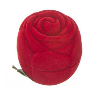 Zamatová krabička na prsteň - červená ruža s lístkami Y31.6