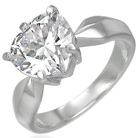Zásnubný prsteň s veľkým čírym zirkónom v tvare srdca D18.14 - Veľkosť: 59 mm