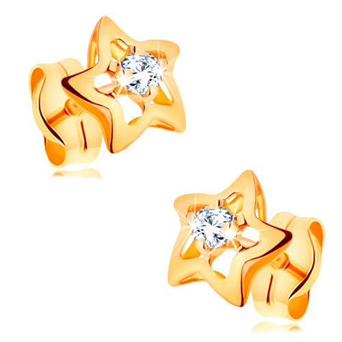 Zlaté 14K náušnice - ligotavé hviezdičky s čírym zirkónom v strede S1GG164.12