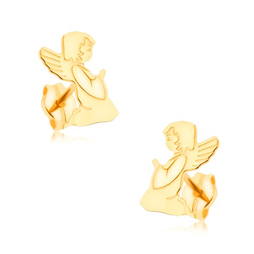 Zlaté náušnice 375 - gravírovaný modliaci sa anjelik