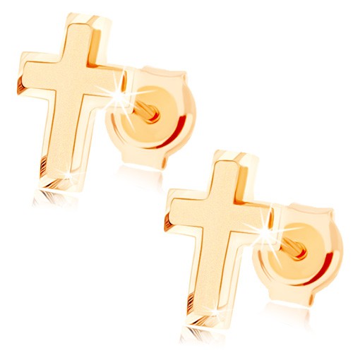 Zlaté náušnice 585 - malý latinský krížik