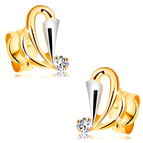 Zlaté náušnice 585 s čírym diamantom - kontúry slzičiek