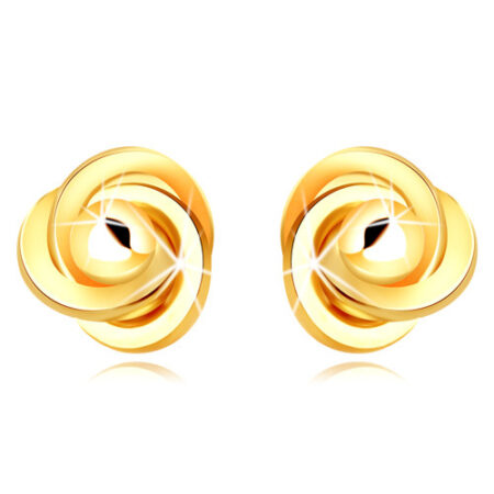 Zlaté náušnice 585 - tri prepletené prstence s hladkou guľôčkou uprostred