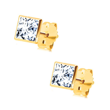 Zlaté puzetové náušnice 585 - štvorcový číry zirkón v objímke