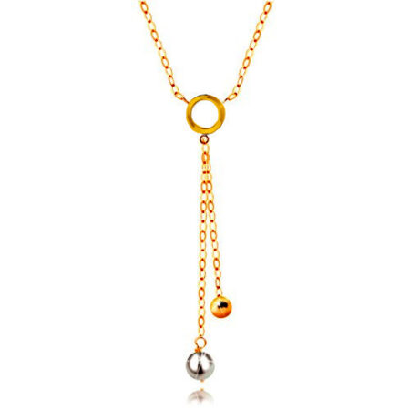 Zlatý 14K náhrdelník - biela perla a lesklá gulička na retiazkach