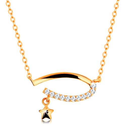 Zlatý 14K náhrdelník - neúplný ovál s čírymi zirkónmi