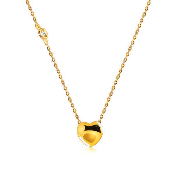 Zlatý 14K náhrdelník s diamantom - hladké lesklé srdce