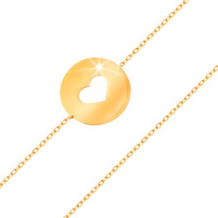 Zlatý 14K náramok - kruh so srdiečkovým výrezom a plochým lesklým povrchom S3GG159.14
