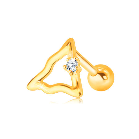 Zlatý 14K piercing do brady a pery - zvlnená kontúra trojuholníka s čírym zirkónom S2GG228.12