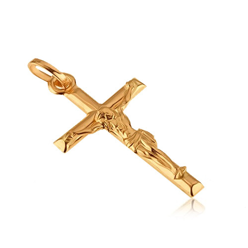 Zlatý 14K prívesok - ukrižovaný Ježiš na hladkom kríži GG04.02