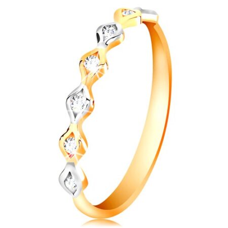Zlatý 14K prsteň - dvojfarebné zrnká so vsadenými zirkónmi