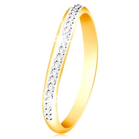 Zlatý 14K prsteň - ligotavý zvlnený pás z čírych zirkónov a bieleho zlata S3GG214.81/87 - Veľkosť: 56 mm