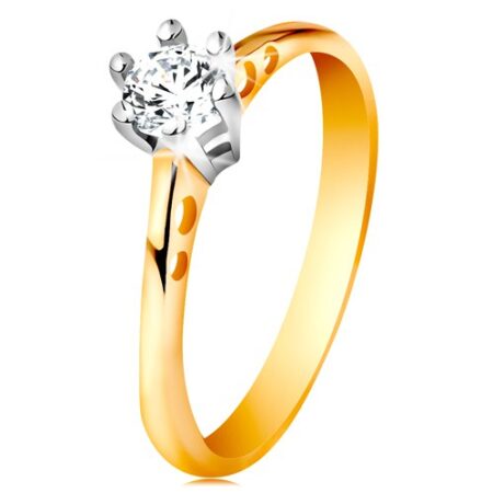 Zlatý 14K prsteň - okrúhle výrezy na ramenách