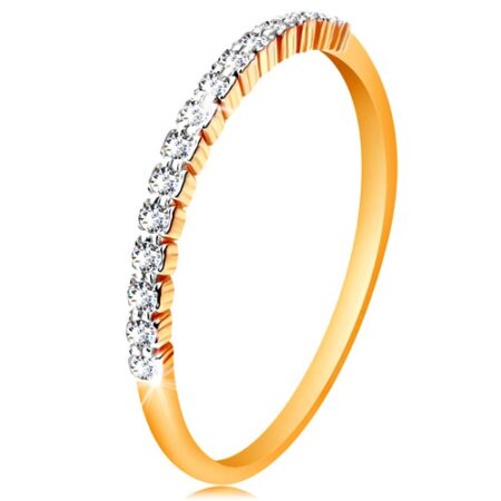 Zlatý 14K prsteň - pás trblietavých čírych zirkónikov