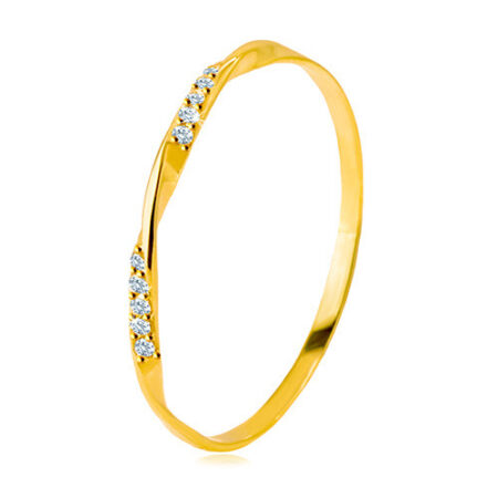 Zlatý 585 prsteň - hladká zvlnená línia zdobená ligotavými zirkónikmi v čírom odtieni GG73.27/32/43 - Veľkosť: 65 mm