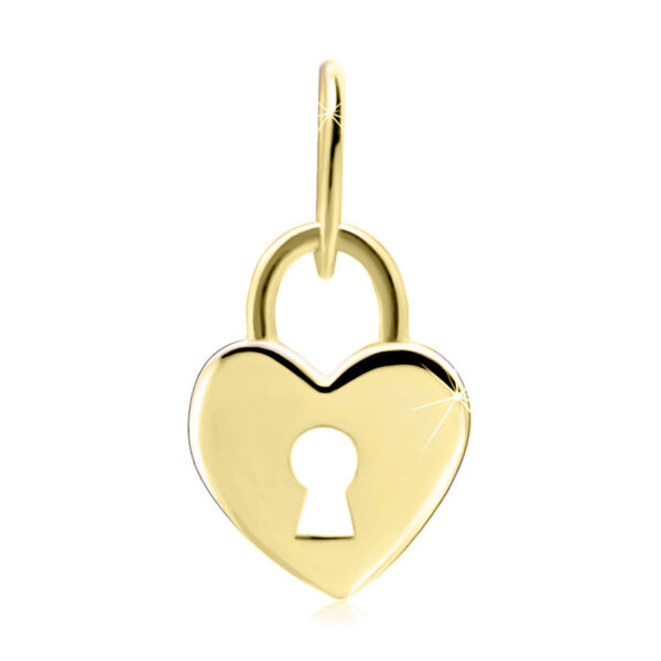 Zlatý 9K prívesok v žltom prevedení - zámok s obrysom srdca a výrezom v tvare kľúčovej dierky S3GG250.16