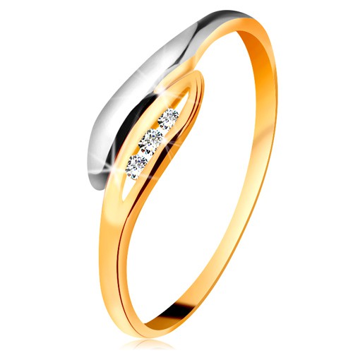 Zlatý diamantový prsteň 585 - dvojfarebné zahnuté lístočky