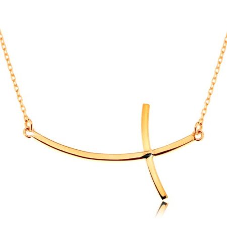 Zlatý náhrdelník 585 - krížik so zahnutými ramenami na retiazke z oválnych očiek GG182.06