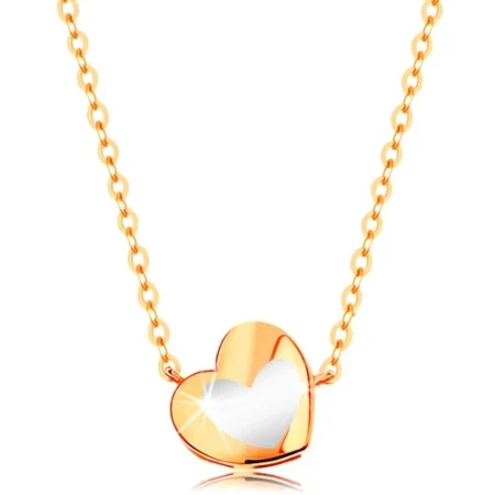 Zlatý náhrdelník 585 - lesklé srdiečko s bielou glazúrou