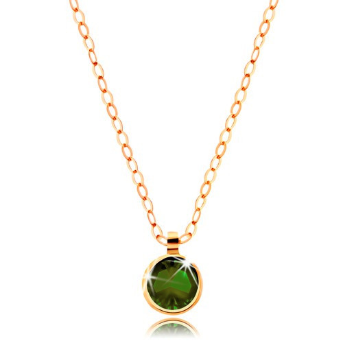 Zlatý náhrdelník 585 - okrúhly olivovo zelený zirkón