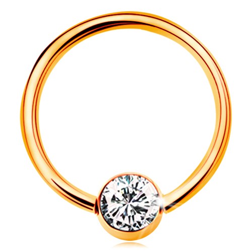 Zlatý piercing 585 - krúžok s guličkou a vsadeným čírym zirkónom