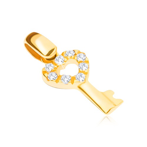 Zlatý prívesok 14K - kľúčik so srdcovou zirkónovou hlavičkou GG02.14