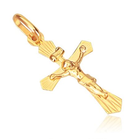 Zlatý prívesok 585 - krížik so zrezanými ramenami a Kristom GG06.20