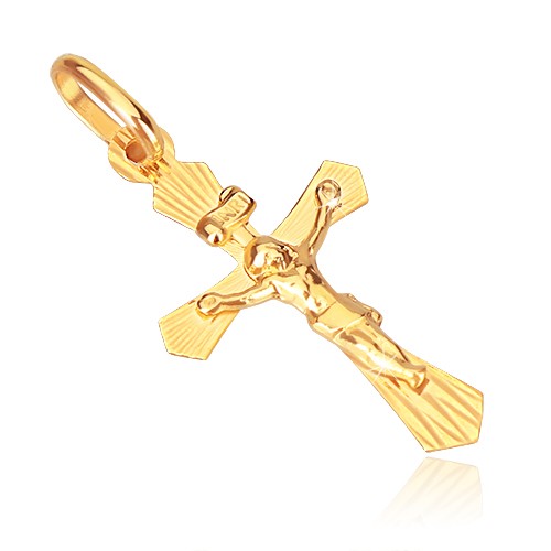 Zlatý prívesok 585 - krížik so zrezanými ramenami a Kristom GG06.20