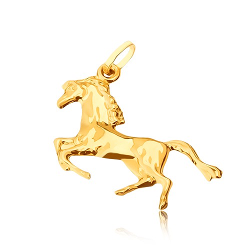 Zlatý prívesok 585 - lesklý kôň postavený na zadných nohách GG05.22