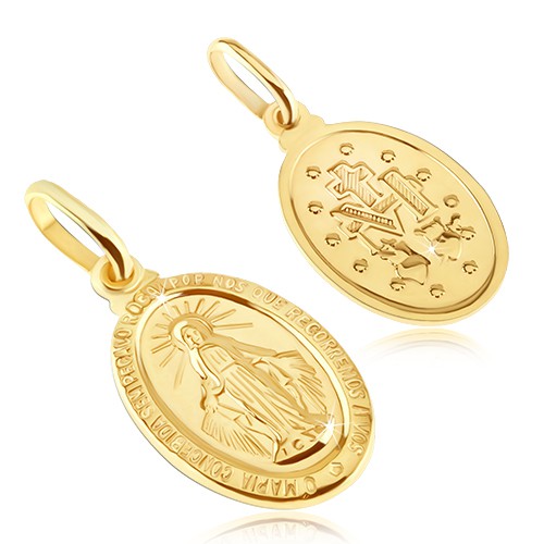 Zlatý prívesok 585 - oválna známka so symbolmi Panny Márie S2GG05.05