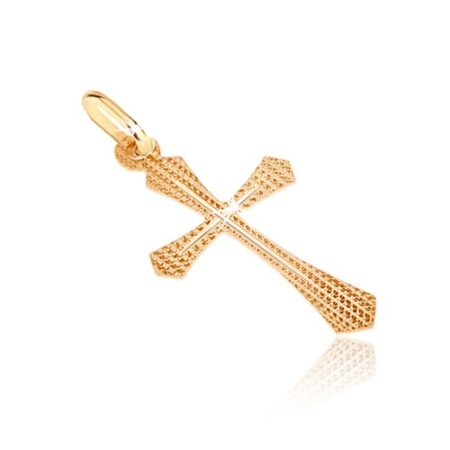 Zlatý prívesok 585 - štruktúrovaný kríž s rozšíreným ramenom a tenkým krížikom S2GG07.05