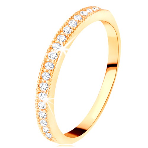 Zlatý prsteň 585 - číry zirkónový pás s vyvýšeným vrúbkovaným lemom S3GG112.10/16 - Veľkosť: 64 mm