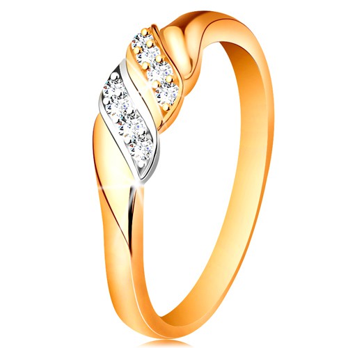 Zlatý prsteň 585 - dve vlnky z bieleho a žltého zlata