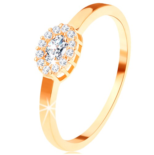 Zlatý prsteň 585 - oválny číry zirkón lemovaný okrúhlymi zirkónikmi S3GG112.47/113.01/06 - Veľkosť: 64 mm