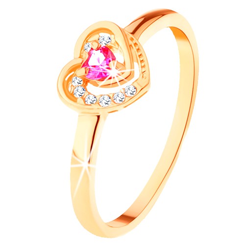Zlatý prsteň 585 - ružové zirkónové srdiečko v dvojitom obryse GG111.41/47 - Veľkosť: 63 mm