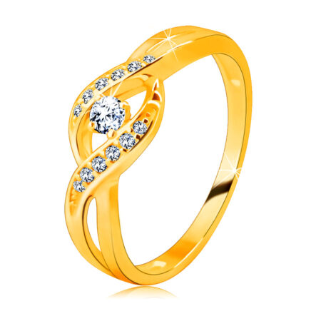 Zlatý prsteň zo 14K zlata - tenké prepletené ramená so zirkónikmi