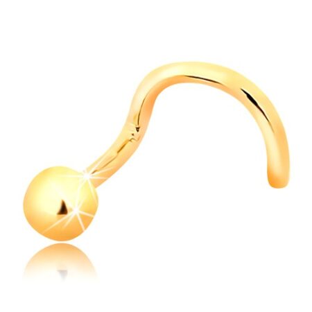 Zlatý zahnutý piercing do nosa 585 - lesklá guľôčka
