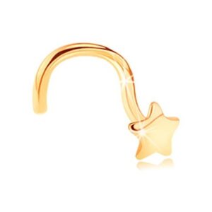 Zlatý zahnutý piercing do nosa 585 - lesklá päťcípa hviezdička GG151.03