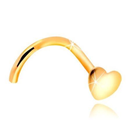 Zlatý zahnutý piercing do nosa 585 - lesklé ploché srdiečko GG207.03