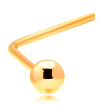 Zlatý zahnutý piercing do nosa 585 - malá lesklá guľôčka S2GG206.14