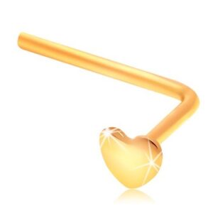 Zlatý zahnutý piercing do nosa 585 - malé ploché srdiečko GG207.02