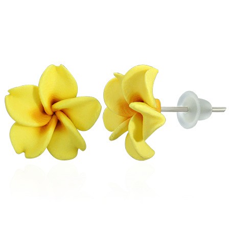 Žlté Fimo náušnice - tvar kvet Plumeria AA04.27